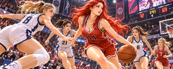 5K2K UltraWide 21:9 обои девушки (5120x2160): баскетбол, команда, баскетболист, рыжие волосы
