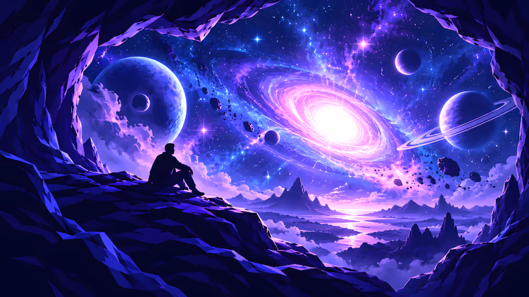 Man Watching a Supernova at Night - Wallpapers for Samsung/Xiaomi in 2000x2000 resolution