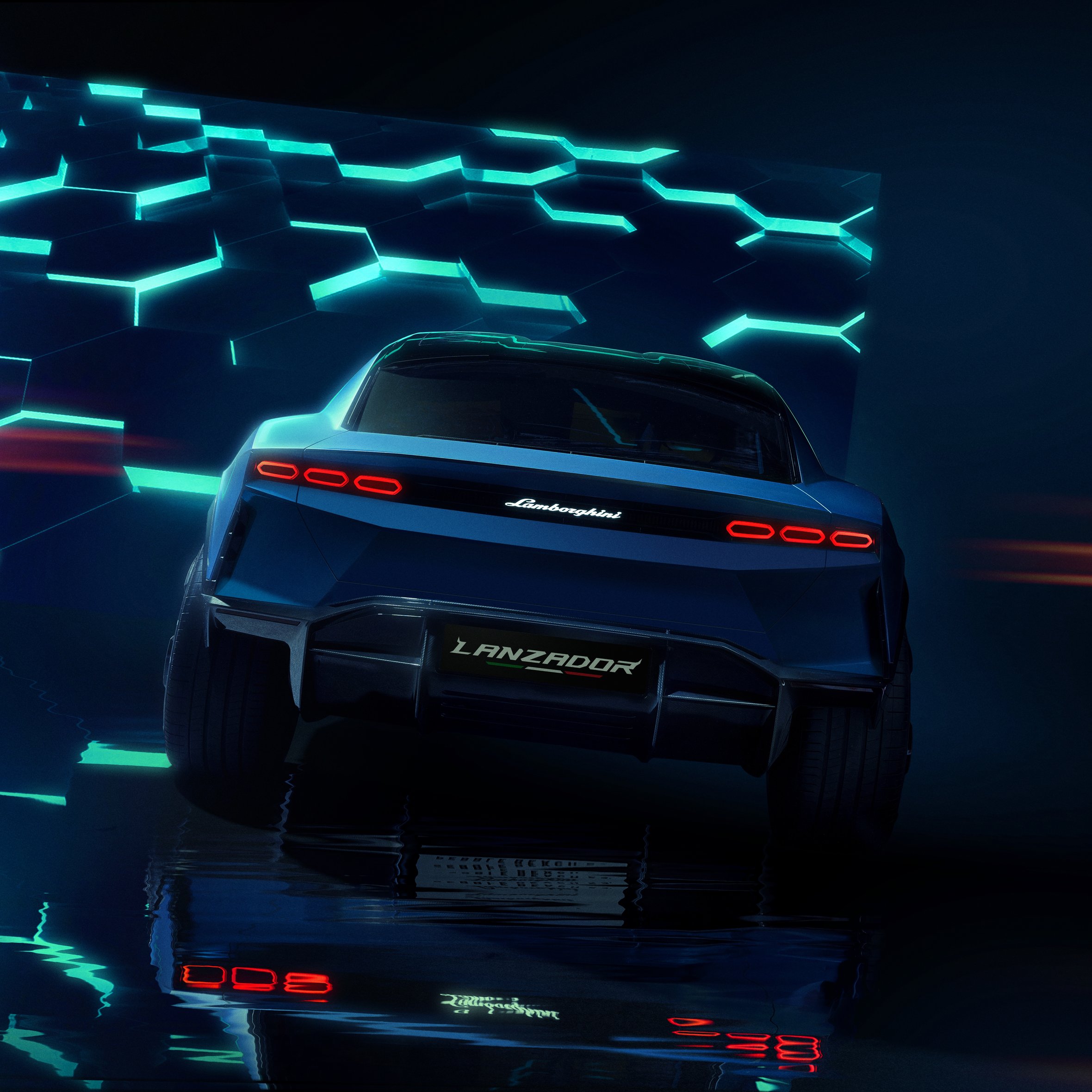 Lamborghini Lanzador вид сзади - Обои для iPad Air 10.9″ в разрешении 2360x2360