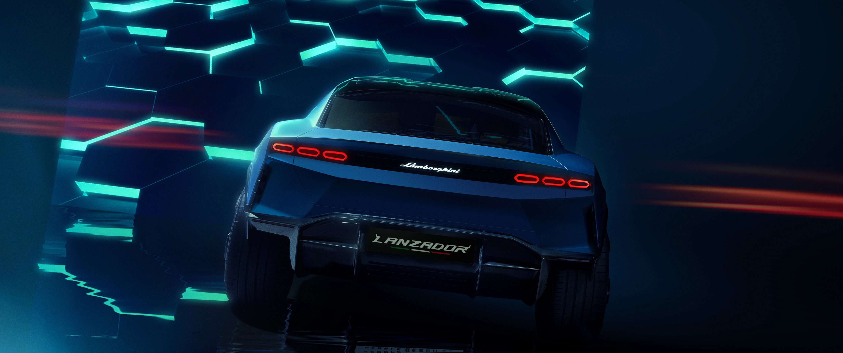 Lamborghini Lanzador вид сзади - UltraWide 21:9 обои в разрешении 3440x1440