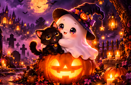Wallpapers for Apple MacBook 12″ (2304x1440): Halloween, ghost, kitten, jack-o-lantern