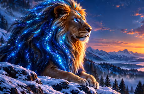 Animals Wallpapers for Samsung/Xiaomi (2000x2000): lion, winter, mountains, colorful sunset