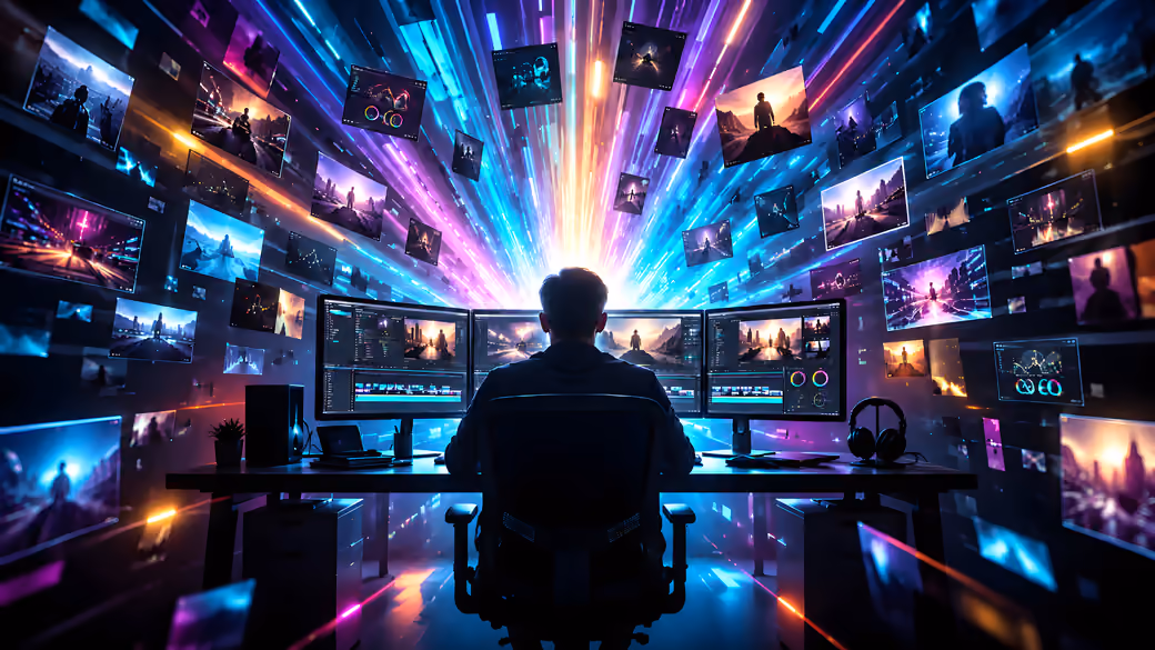Video Editor at a Multi-Monitor Desk - Full HD wallpapers in 1920x1080 resolution