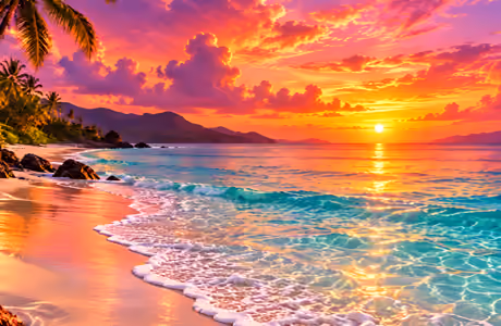 Wallpapers for Apple iPad 1 (1024x1024): colorful sunset, beach, ocean, palms