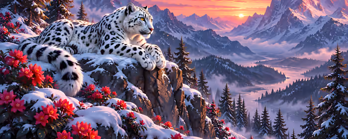 UltraWide 32:9 обои животные (3840x1080): снежный барс, зима, снег, горы