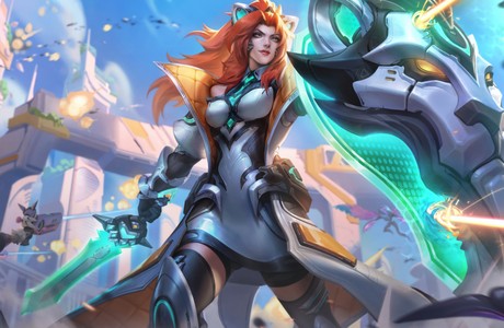 Futuristic Battle Scene Featuring Heroic Characters in League Of Legends