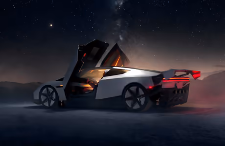 Wallpapers for Apple MacBook 14.2″ (3024x1964): Tesla Roadster, scissor doors, starry sky, desert
