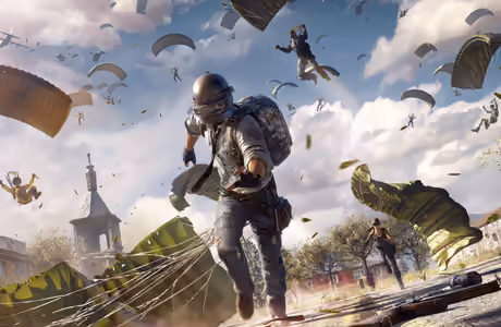 Обои мультиплеер для Apple iMac 21.5″ (4096x2304): PUBG Mobile, парашют, мобильная игра, мультиплеер