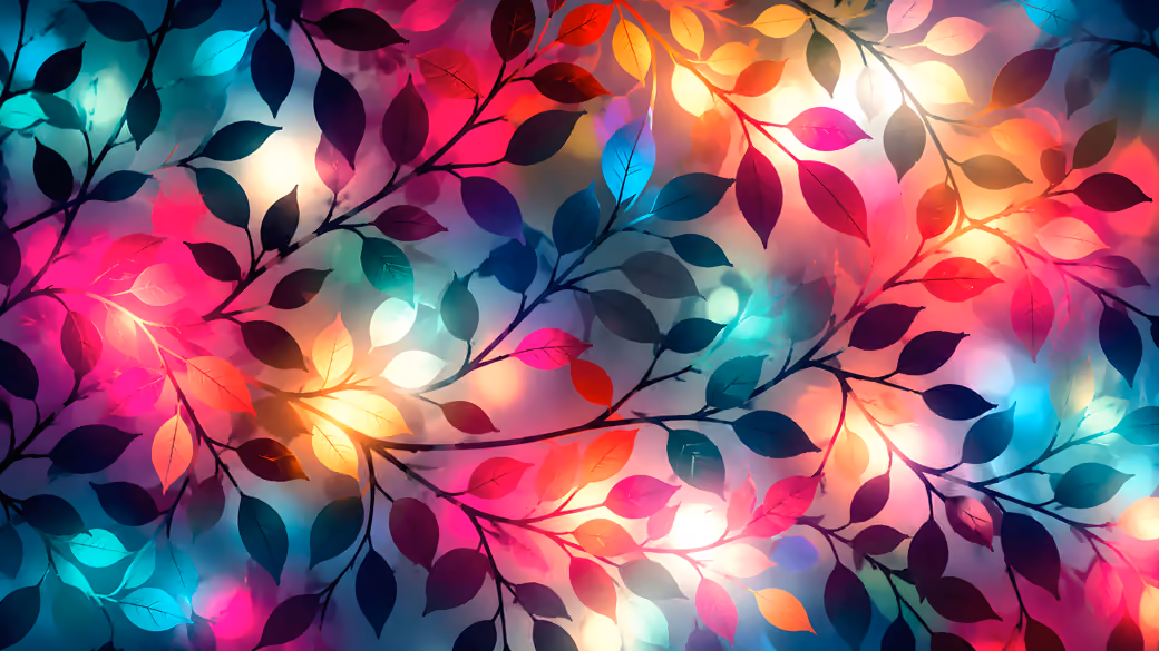 Transparent Leaves in Colored Light — desktop and phone wallpaper, free download