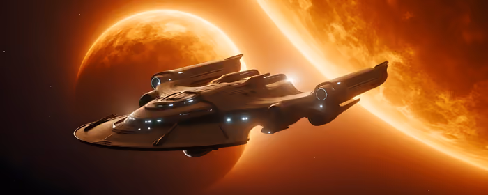 Spaceship Wallpapers for dual monitors (7680x2160): spaceship, planet, orbit, stars