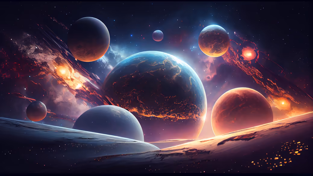Fantastic planets in a distant galaxy — desktop and phone wallpaper, free download
