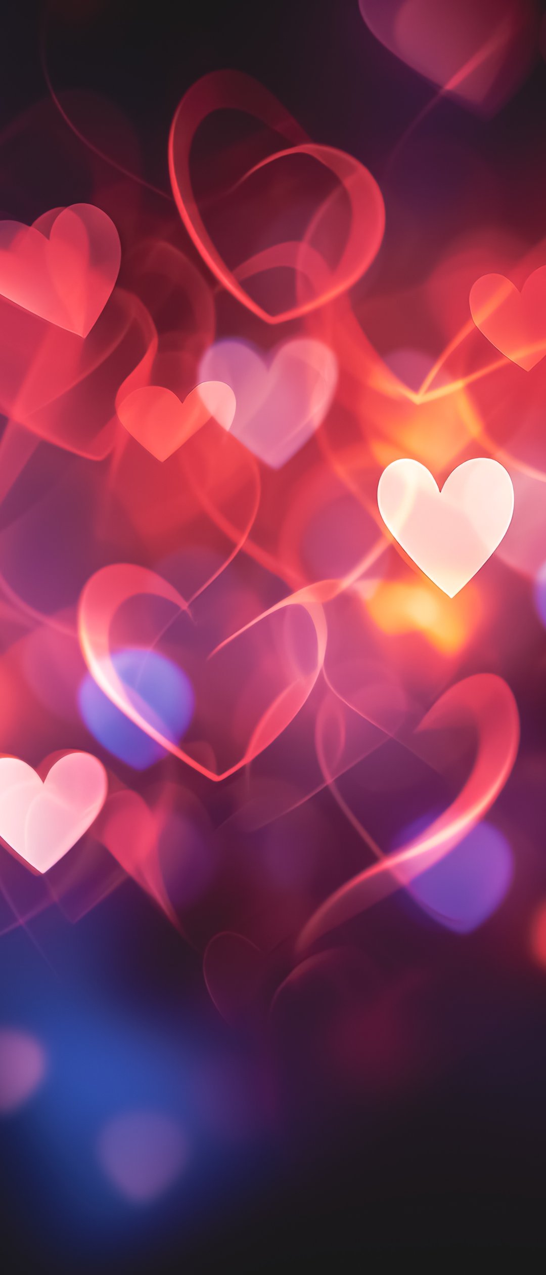 Valentines Day glowing hearts - Wallpapers for Samsung Galaxy Z Flip7, Sony Xperia 5 II/5 III/5 V/10 IV/10 V, Xiaomi Mix Fold 3 in 1080x2520 resolution