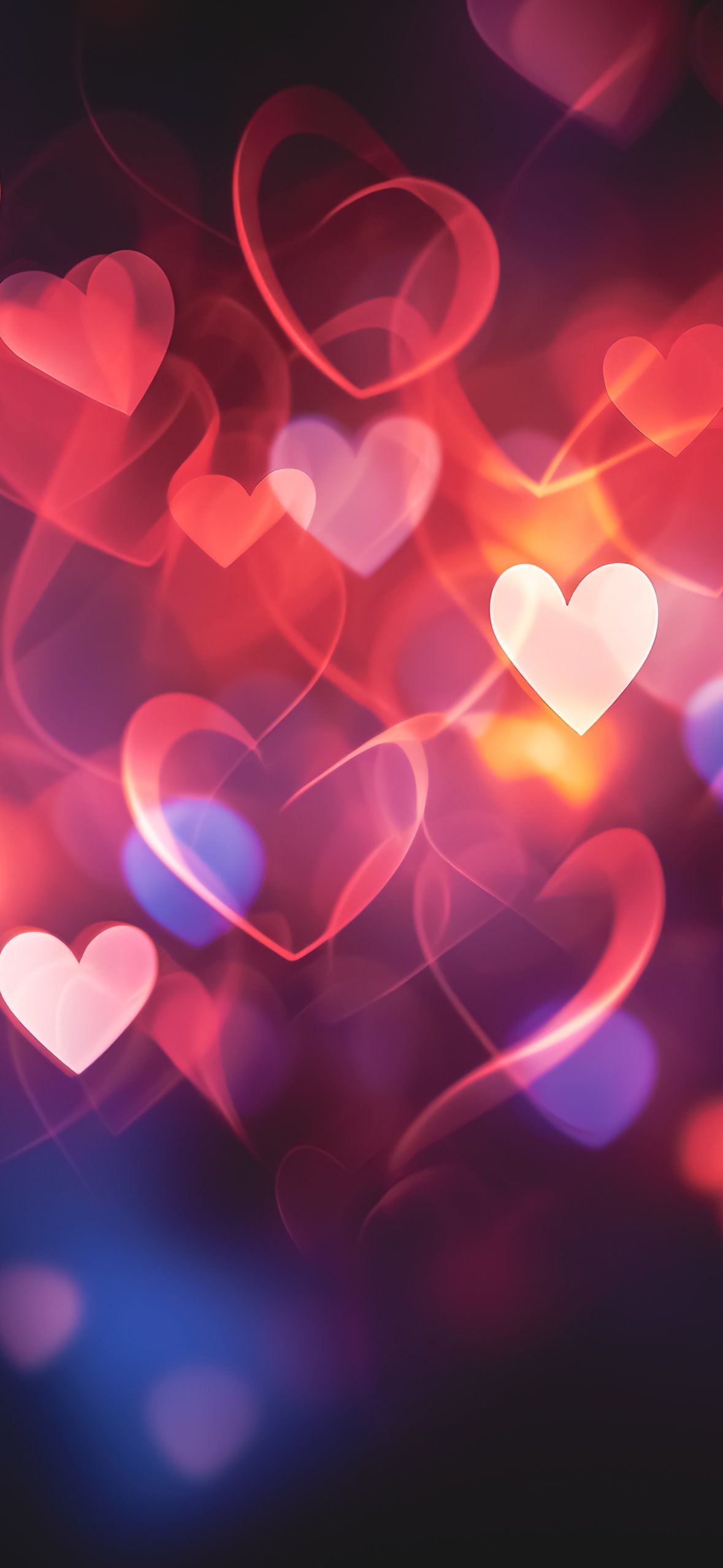 Valentines Day glowing hearts - Wallpapers for iPhone 14 Pro/15 Pro in 1179x2556 resolution
